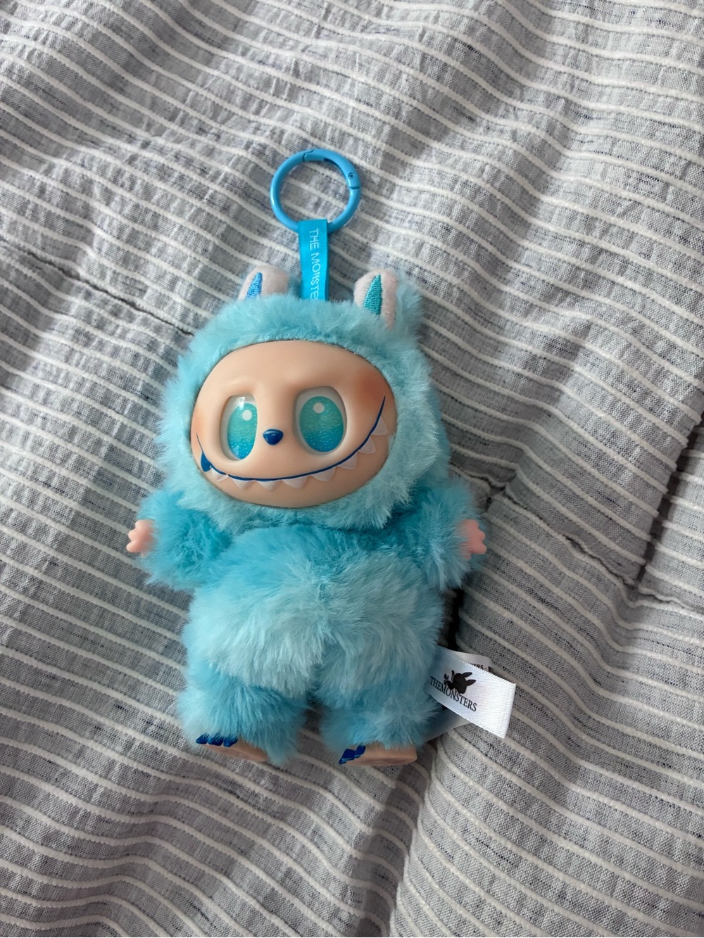 Blue Fuzzy Monster fake labubu Clip Plush Keychain